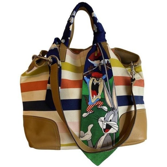 coach tote w shoulder w add on looney tunes tie mu - Picture 1 of 11